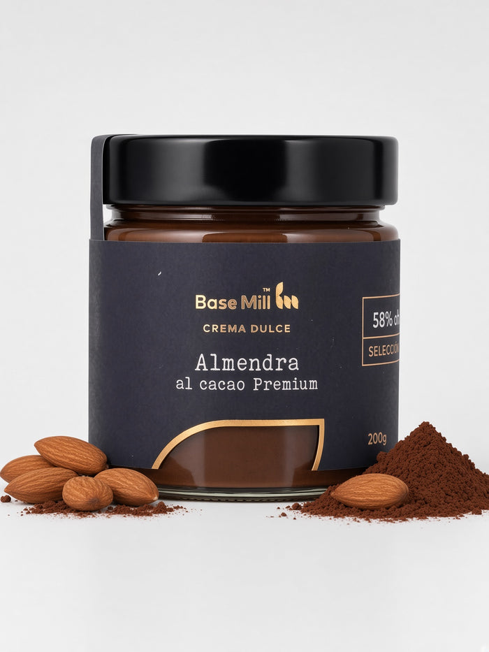 Crema gourmet Almendras 58% y Cacao PREMIUM ECO, 200g